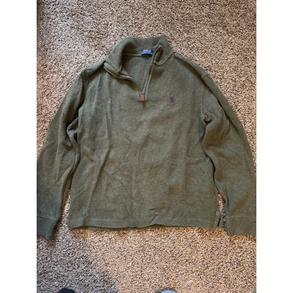 Men's Polo Ralph Lauren Green Quarter-Zip Sweater S with Purple Logo